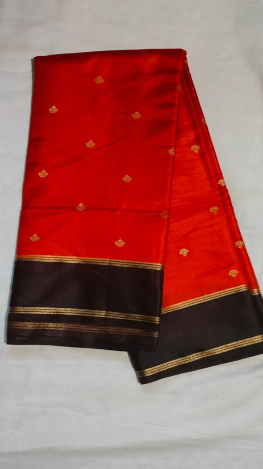 Elegant Rust Orange Gajji Silk Saree with Contrast Brown Border
