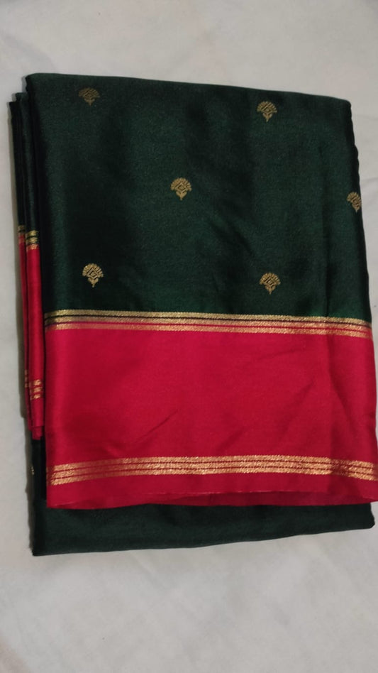 Elegant Bottle Green Gajji Silk Saree with Contrast Dark Pink Border