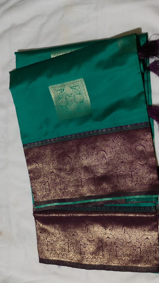 Emerald Green with Wine Zari Border Saree