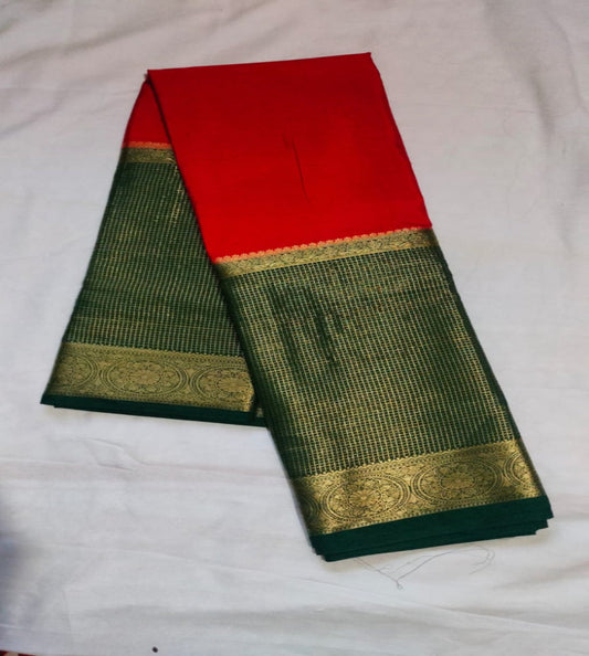 Orange With Green Crepe Big Border Saree