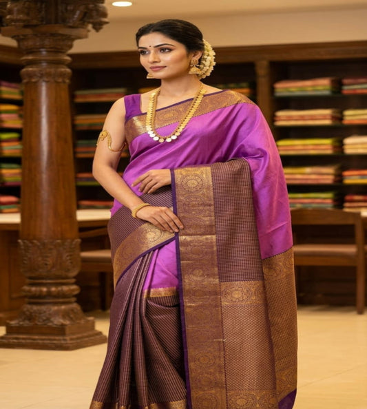 Lavender With Purple Crepe Big Border Saree