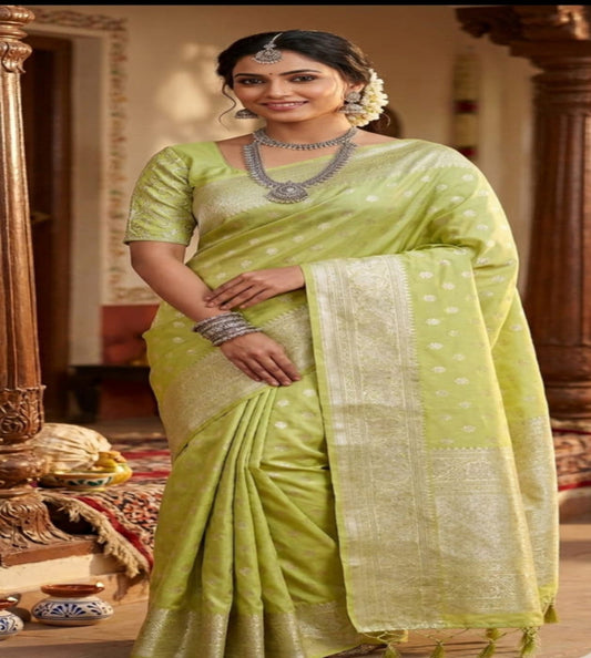 Pista Green Banarasi Zari Butta Saree
