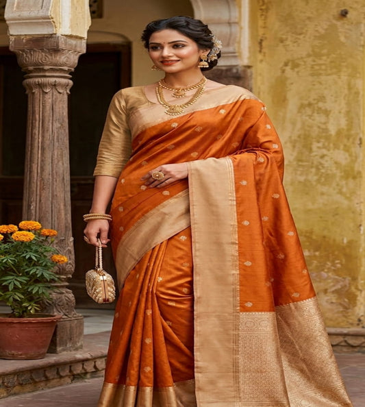 Elegant Mustard Gold Gajji Silk Saree with Rich Zari Border