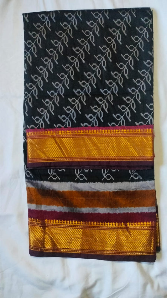 Black Silk Mix Cotton Saree with Rich Zari