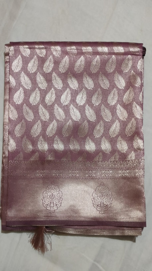 Mauve Cotton Silk Saree with Zari Leaf Design