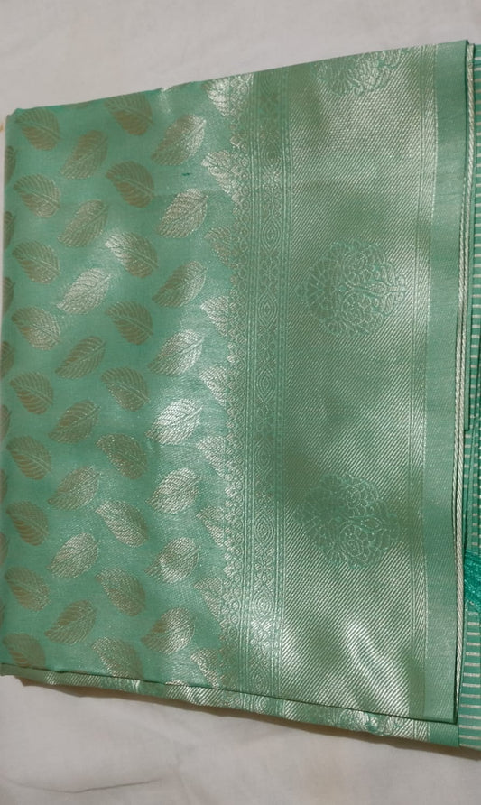 Elegant Sea Green Cotton Silk Saree with Gold Zari