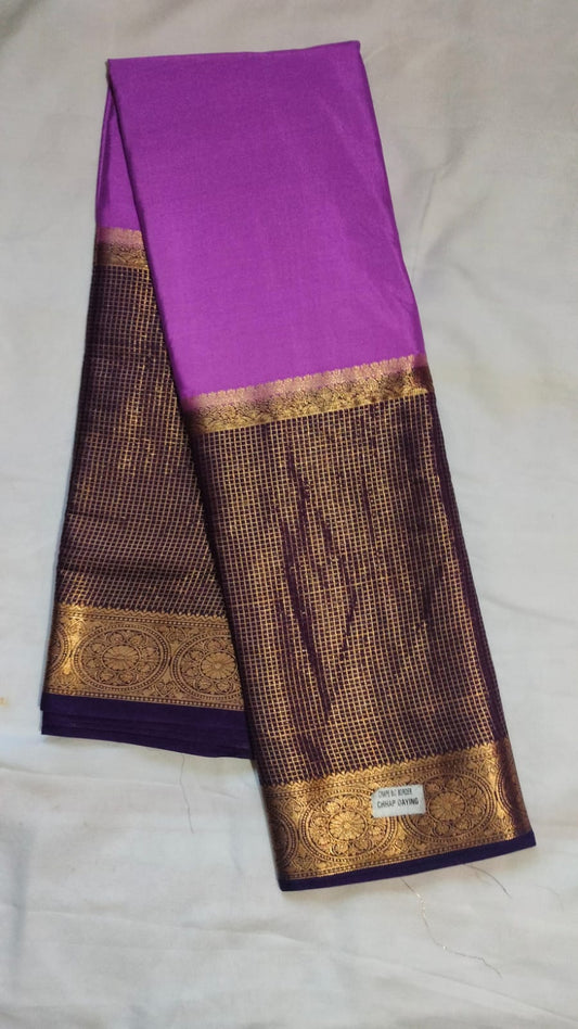 Lavender With Purple Crepe Big Border Saree