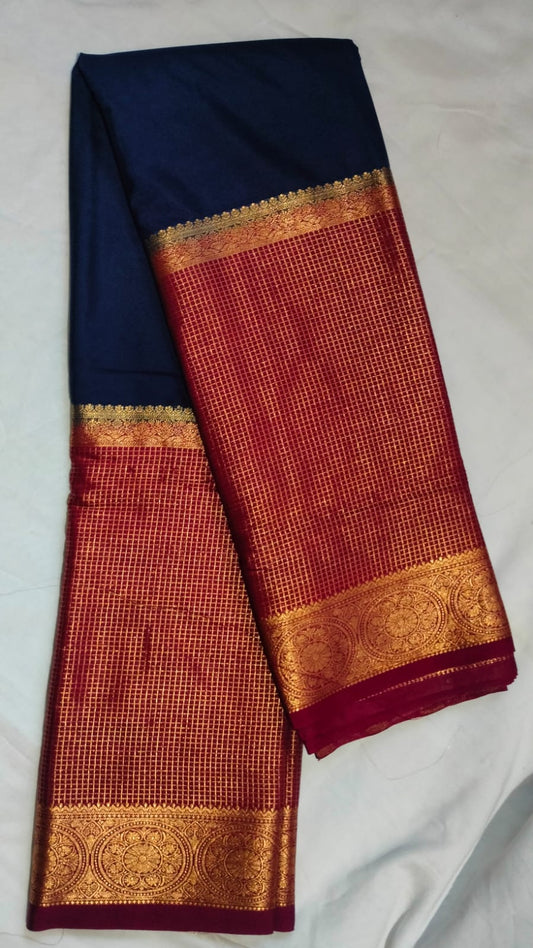 Navy With Maroon Crepe Big Border Saree