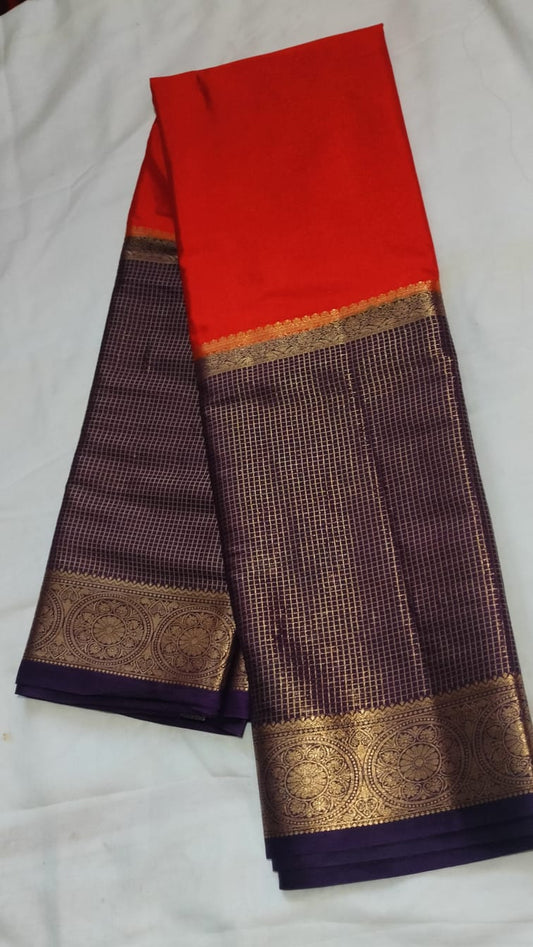 Orange With Purple Crepe Big Border Saree