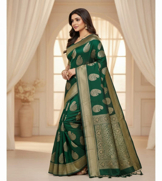 Bottle Green Banarasi Style Silk Saree