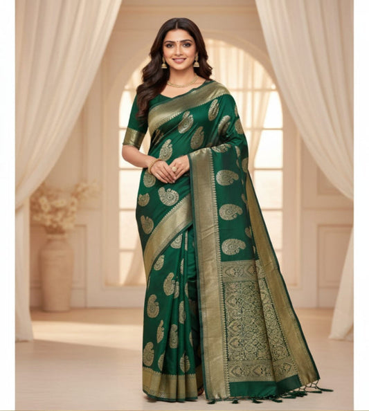 Bottle Green Banarasi Style Silk Saree