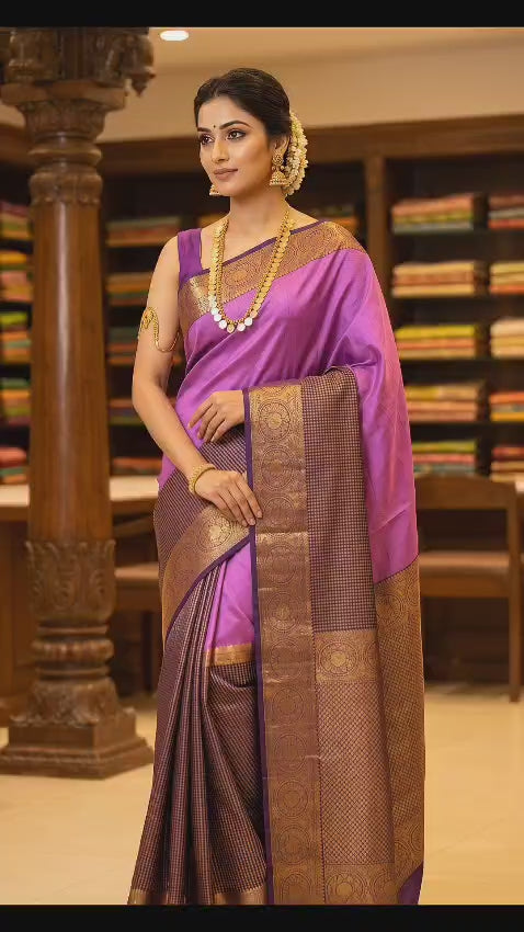 Lavender With Purple Crepe Big Border Saree