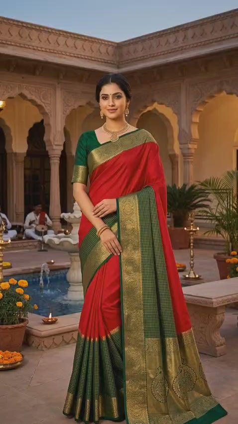 Orange With Green Crepe Big Border Saree