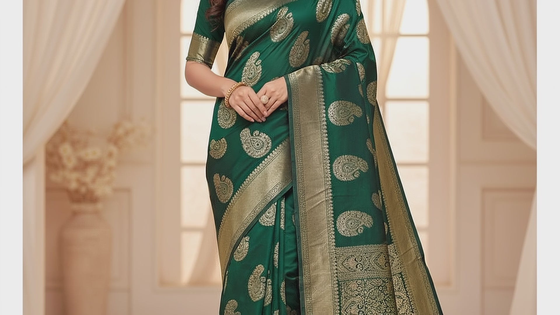 Bottle Green Banarasi Style Silk Saree