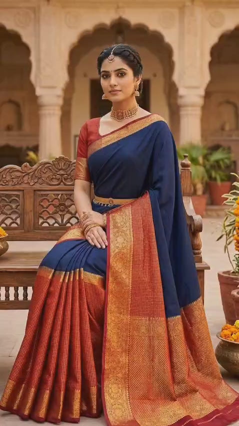 Navy With Maroon Crepe Big Border Saree